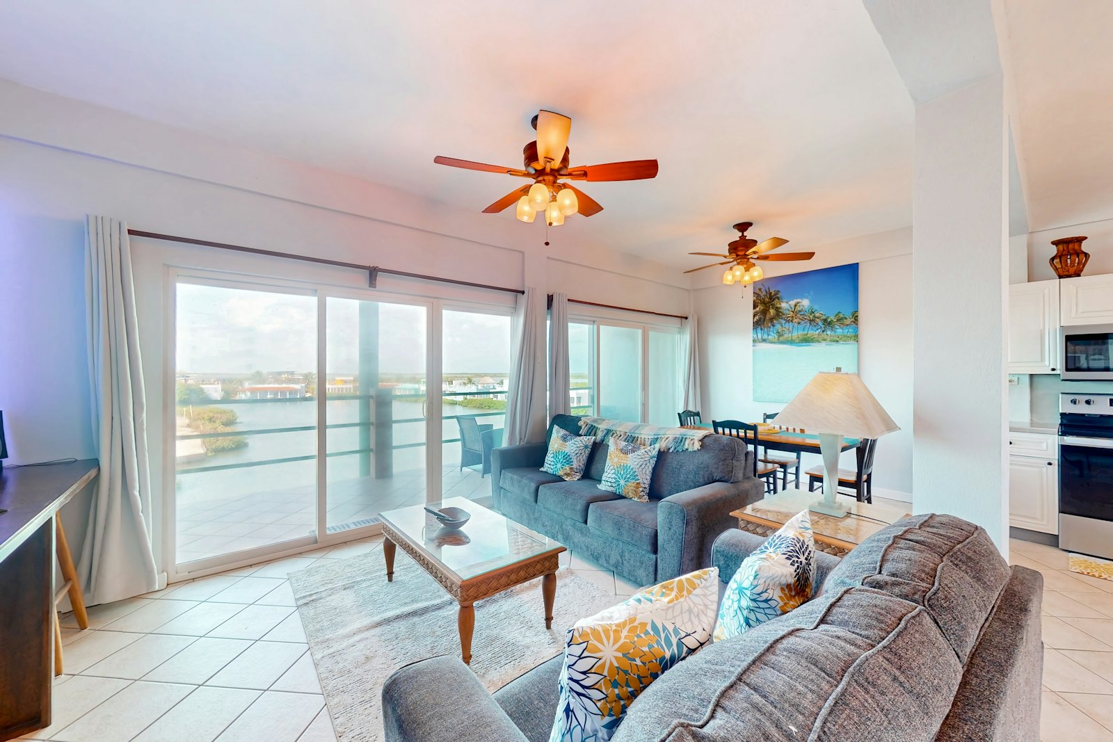 Lagoon-view condo living room